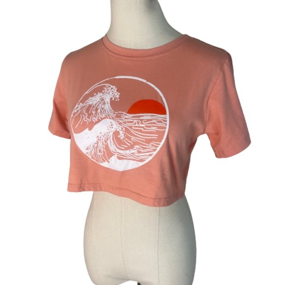 Ocean Waves Tops - Ocean Wave Crop T Tee Shirt S Small Pink Peach